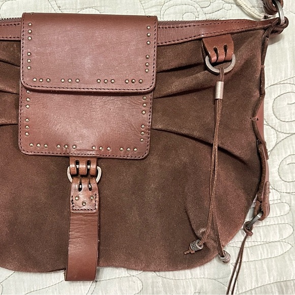 We The Free Silvie Studded Sling Bag Cognac Brown Suede - Picture 11 of 13